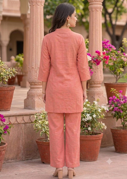 Peach Floral Handwork Co-ord Set – Vatican Fabric