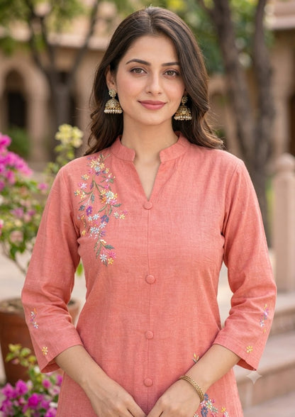Peach Floral Handwork Co-ord Set – Vatican Fabric