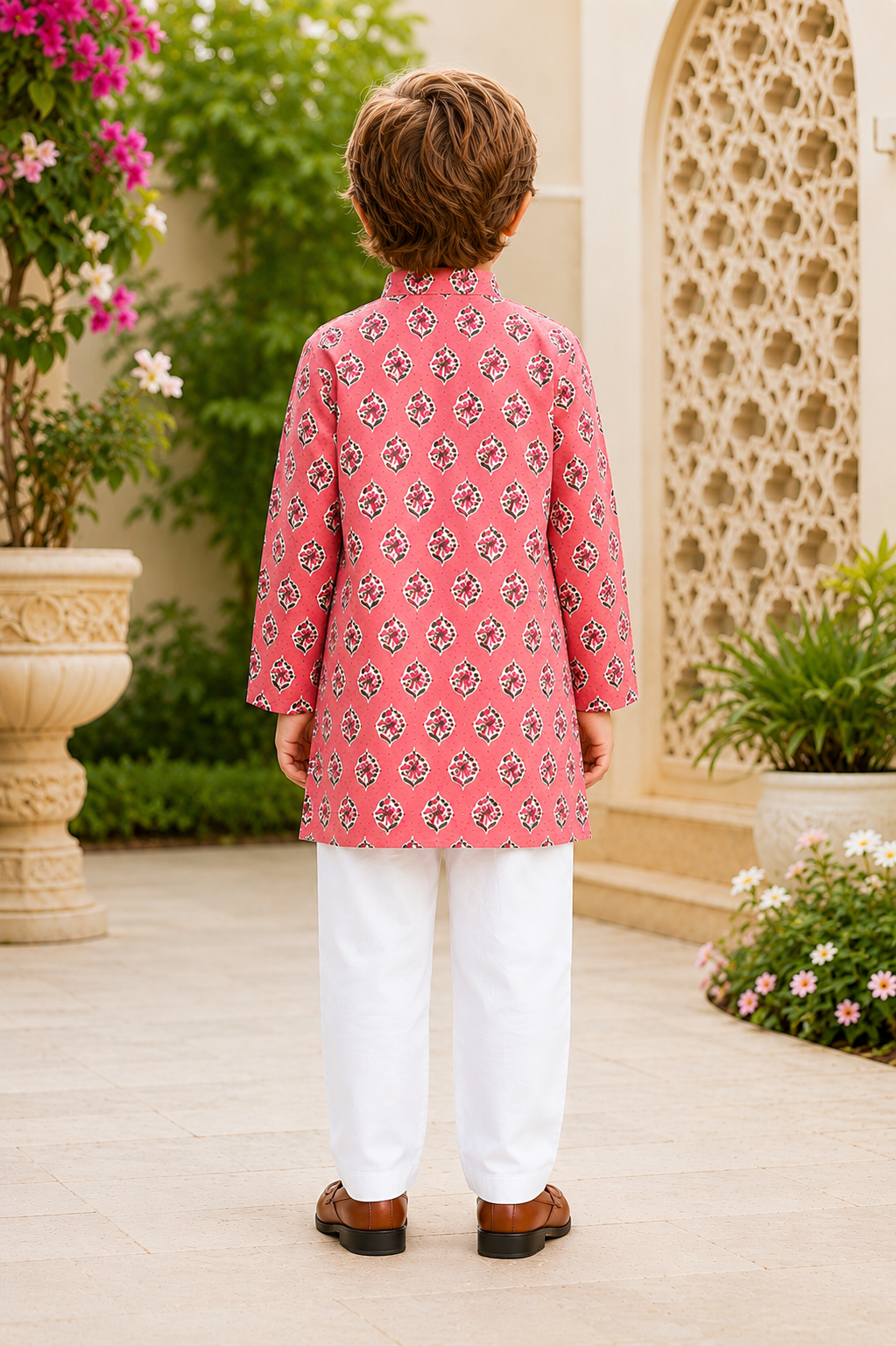 Peach Cotton Printed Elegant Kurta Pyjama for Boys - Nakh Clothing