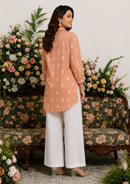 Peach Chikankari Embroidered Shirt Tunic – Pure Muslin