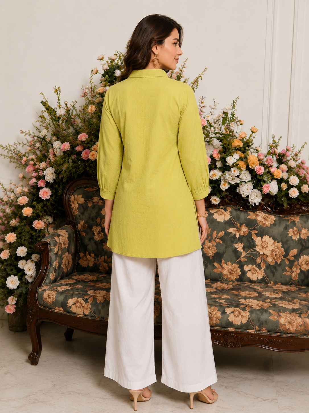 Mehandi Green Chikankari Embroidered Shirt Tunic – Pure Muslin