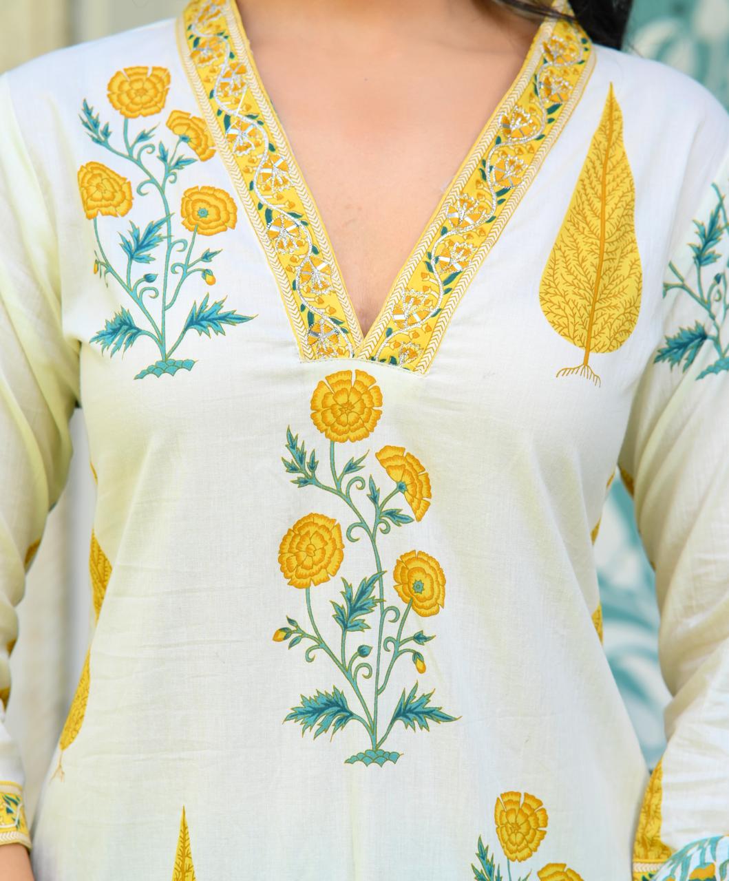 Elegant Pure Yellow and White Cotton Suit Sets - Indo Lady Collection - Nakh Clothing