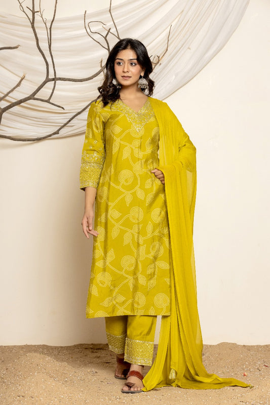 Embroidered Lemon Yellow Suit Set