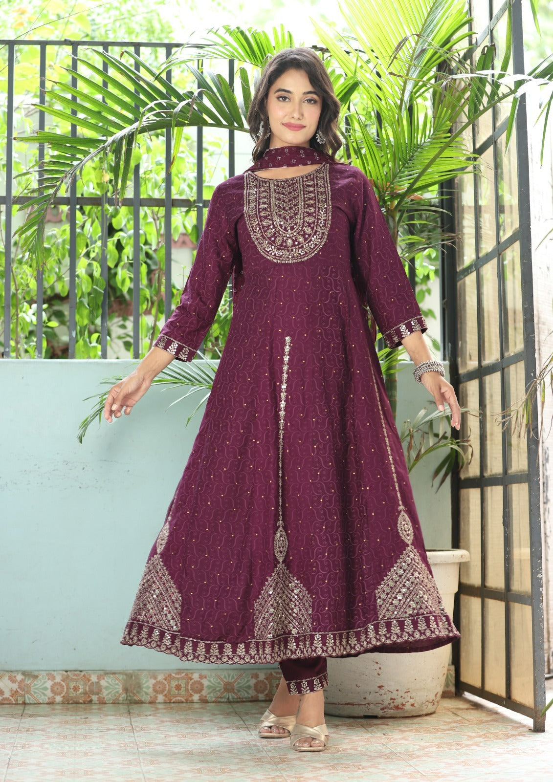 "Opulent Elegance: Premium Embroidered Anarkali Suit with Dupatta"