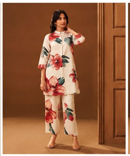 Elegant Floral Linen Co-Ord Set for Women