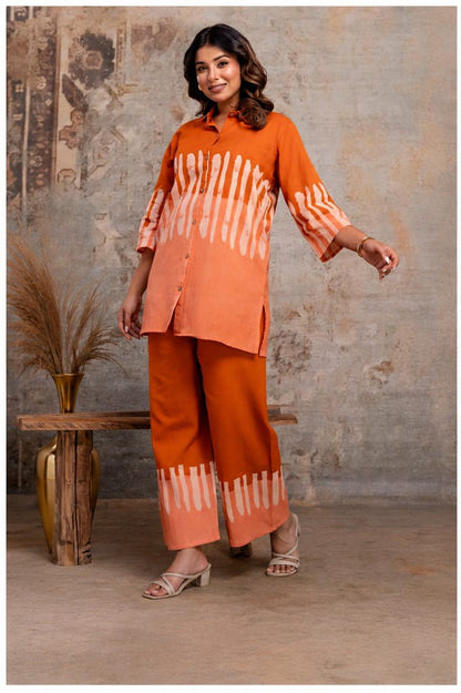 Rust Ombre Handwork Co-Ord Set for Women | Premium Cotton Flex Outfit - Nakh Clothing