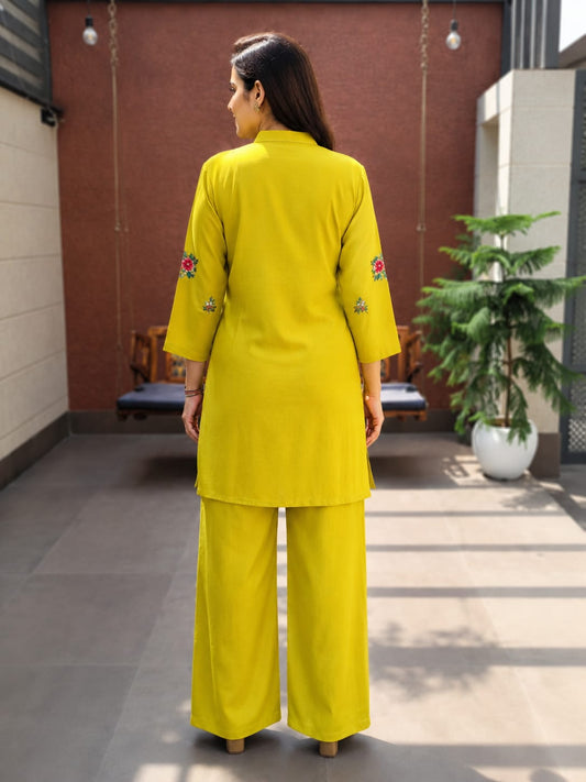 Mustard Embroidered Handwork Co-Ord Set for Women - Nakh Clothing