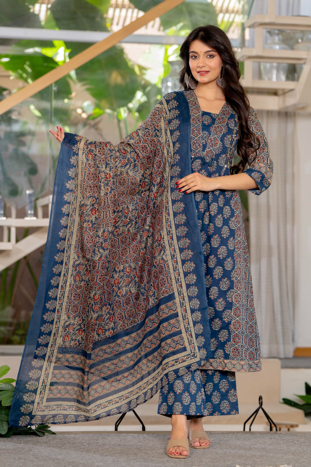 Royal Blue Ethnic Elegance Cotton Suit Set