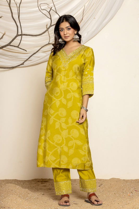 Embroidered Lemon Yellow Suit Set - Nakh Clothing