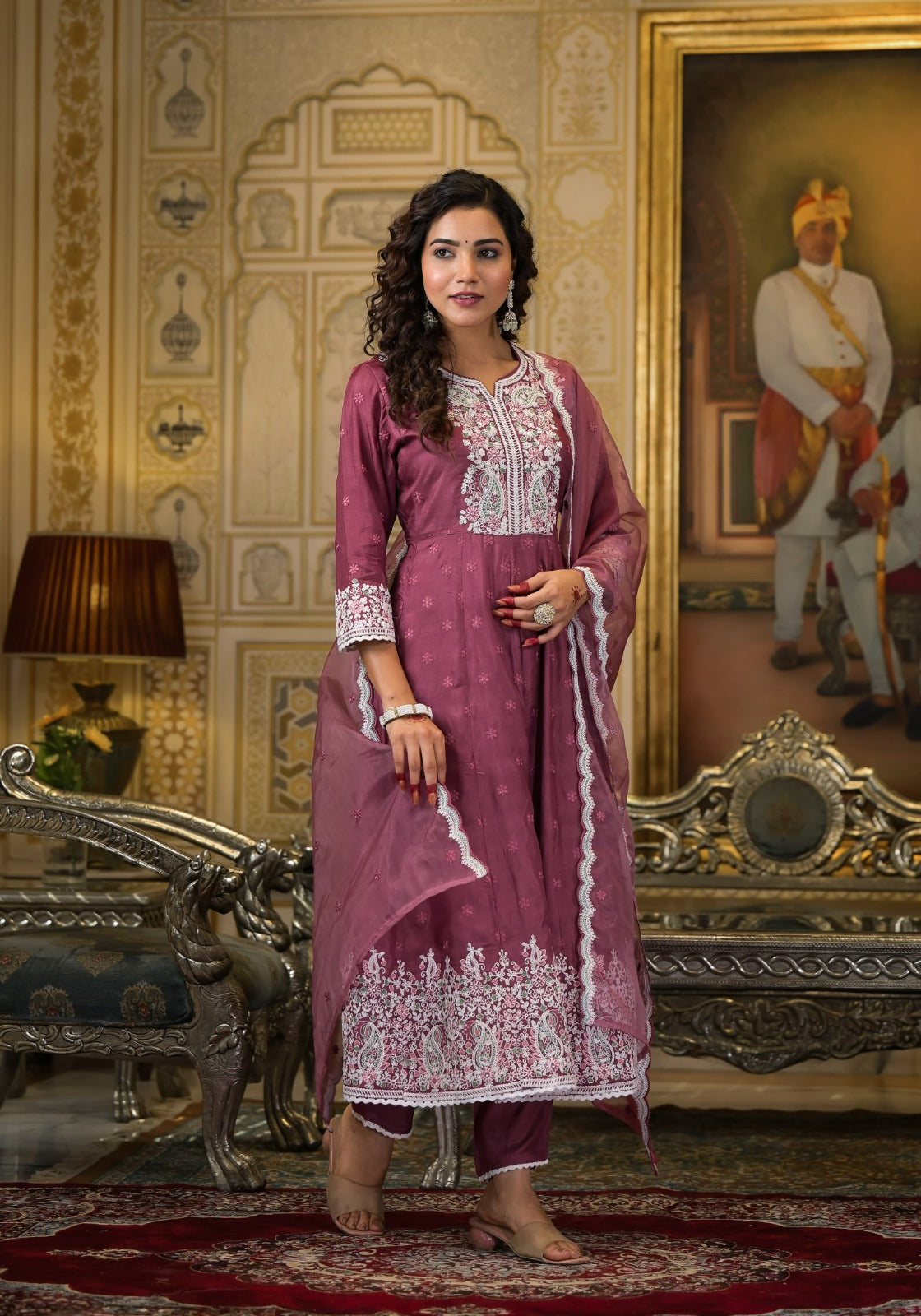 Purple Anarkali Suit Set in Premium Dola Silk with Intricate Embroidery