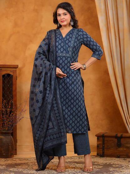 Angrakha Elegance: Mirror & Sequin Work Cotton 3-Piece Set