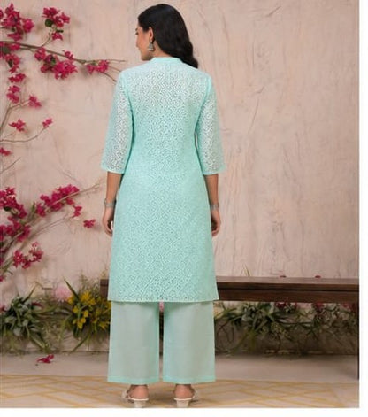 Mint Green Chikankari Cotton Co-Ord Set for Women with Handwork - Nakh Clothing