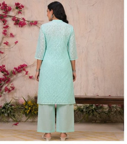 Mint Green Chikankari Cotton Co-Ord Set for Women with Handwork - Nakh Clothing