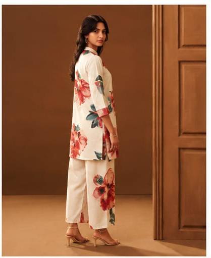 Elegant Floral Linen Co-Ord Set for Women - Nakh Clothing