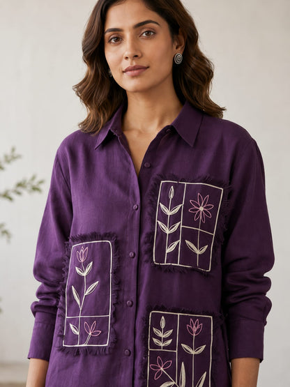 Elegant Purple Embroidered Cotton Co-Ord Set for Women - Nakh Clothing