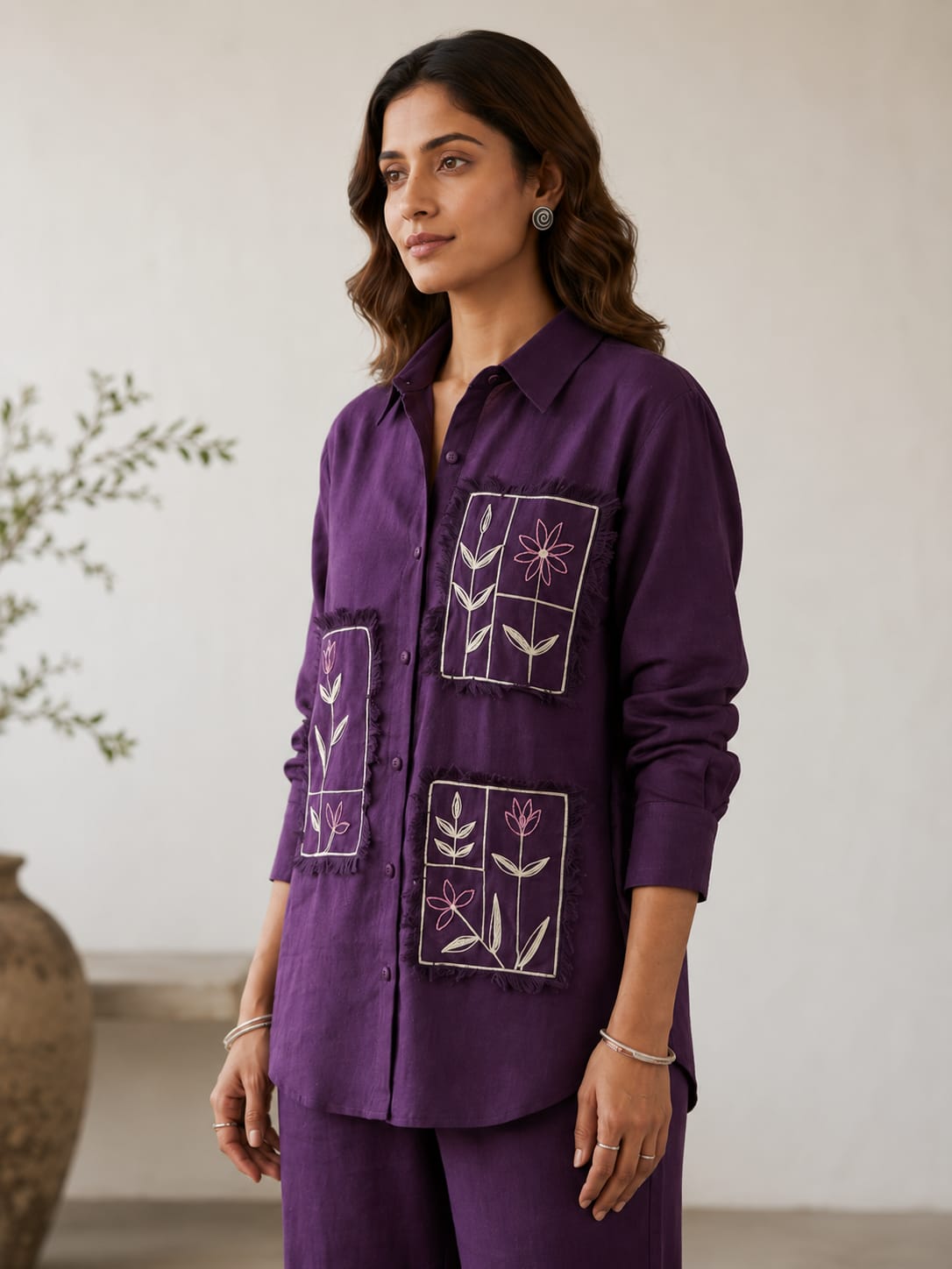Elegant Purple Embroidered Cotton Co-Ord Set for Women - Nakh Clothing