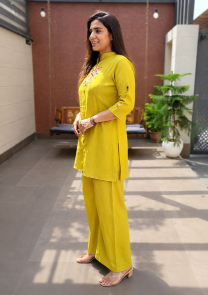 Mustard Embroidered Handwork Co-Ord Set for Women - Nakh Clothing