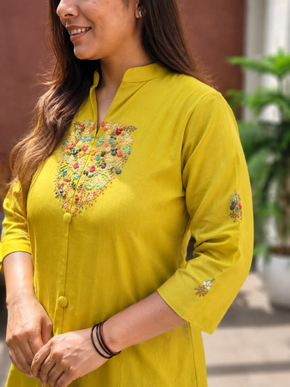 Mustard Embroidered Handwork Co-Ord Set for Women - Nakh Clothing