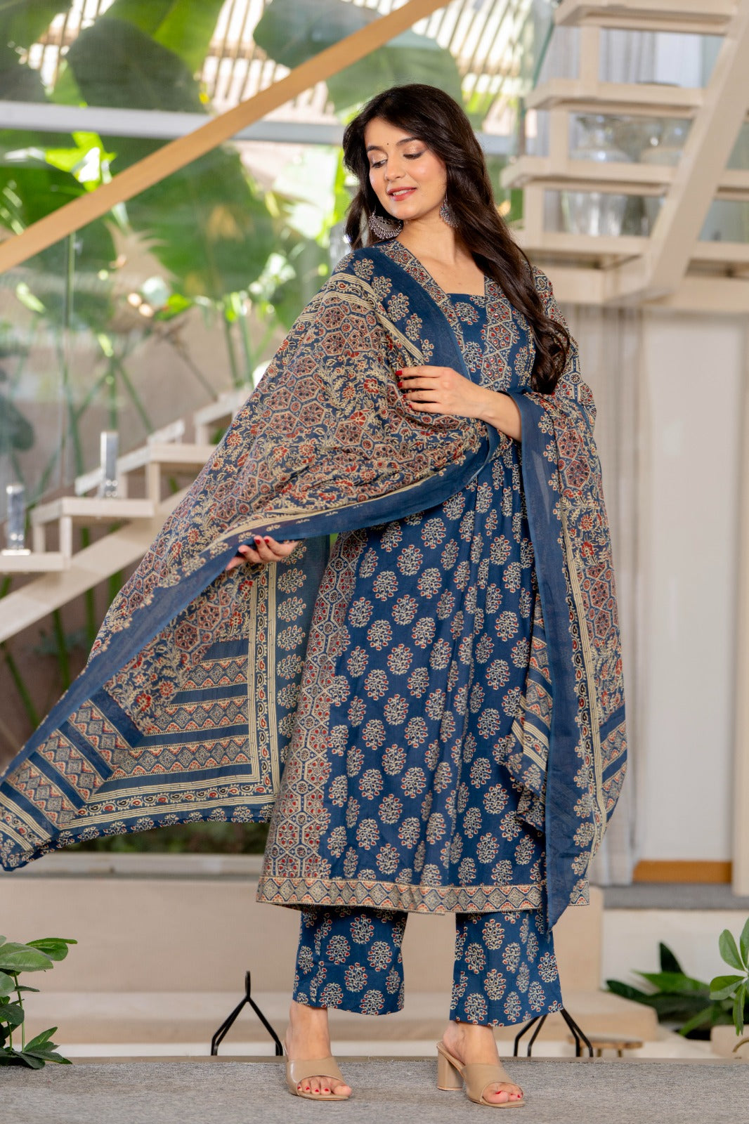 Royal Blue Ethnic Elegance Cotton Suit Set