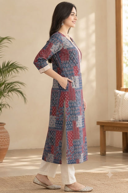 Handloom Cotton Co-ord Set – Patchwork Print Top & Pant