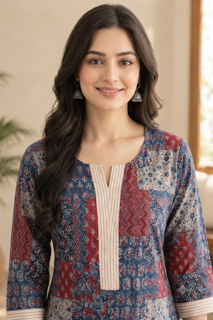 Handloom Cotton Co-ord Set – Patchwork Print Top & Pant