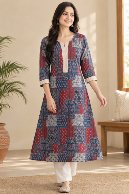 Handloom Cotton Co-ord Set – Patchwork Print Top & Pant