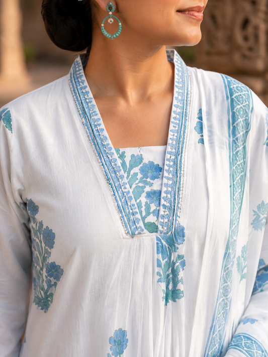 Premium Cotton A-Line Kurta Pants Set with Dupatta.