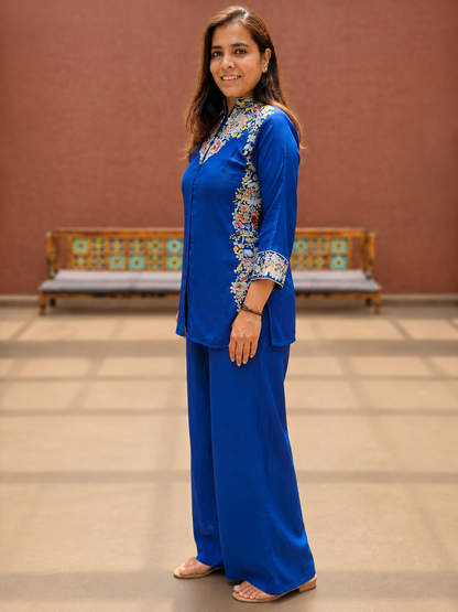 Royal Blue Party wear Co-Ord Set with Sequin Embroidery