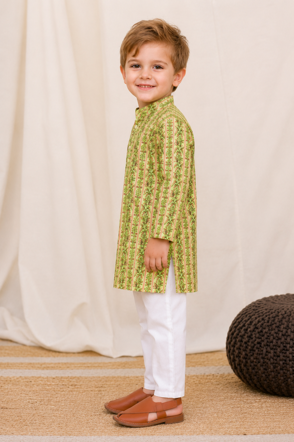 Boys Green Cotton Printed Kurta Pyjama Set - Nakh Clothing