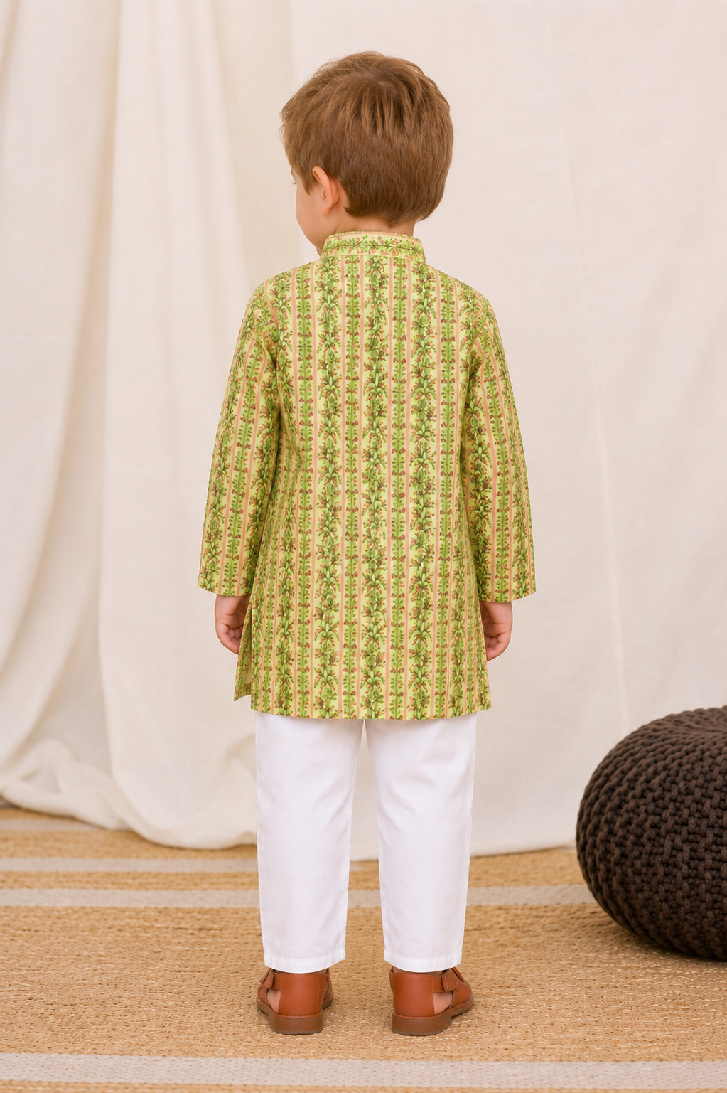 Boys Green Cotton Printed Kurta Pyjama Set - Nakh Clothing