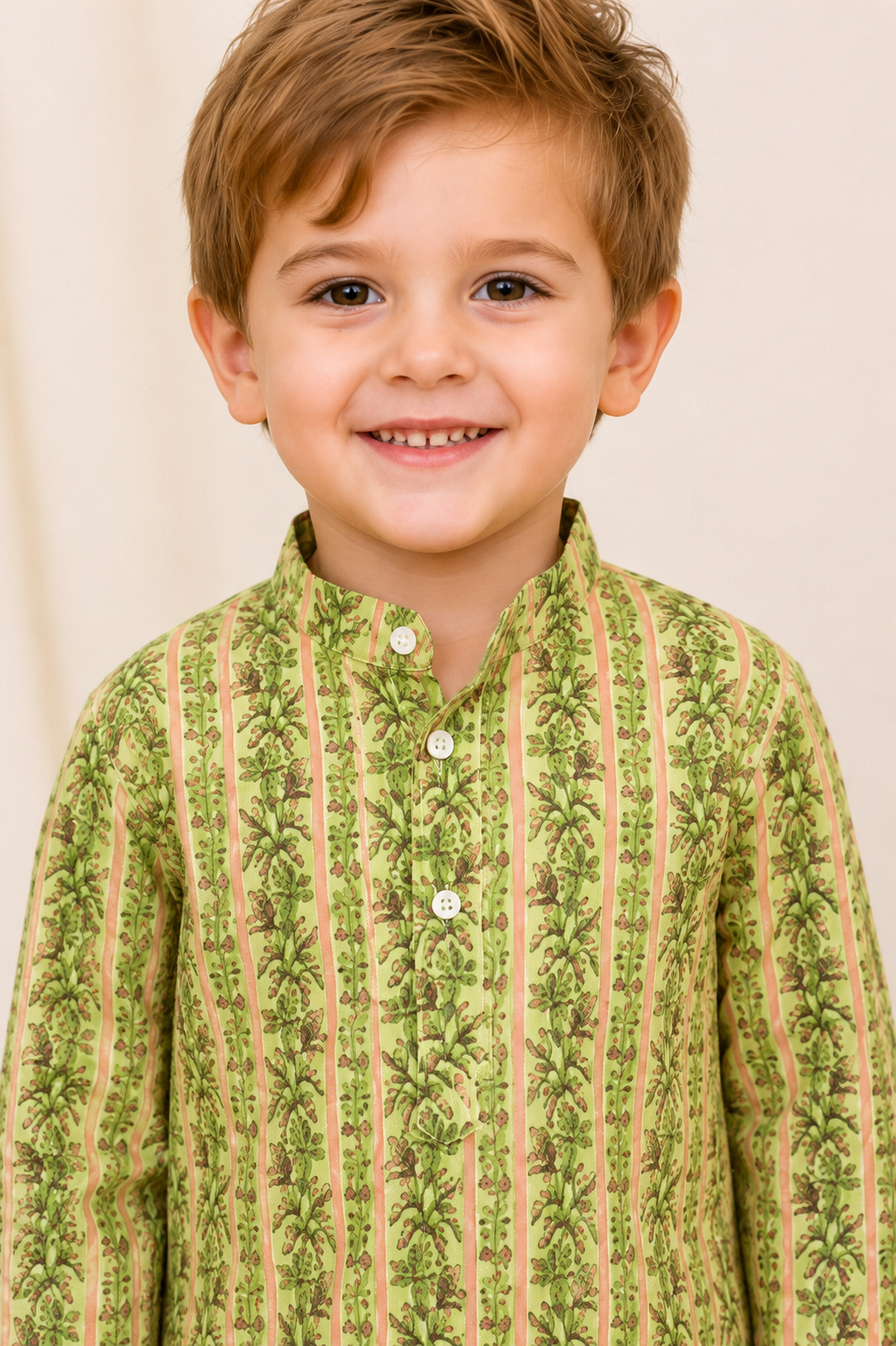 Boys Green Cotton Printed Kurta Pyjama Set - Nakh Clothing