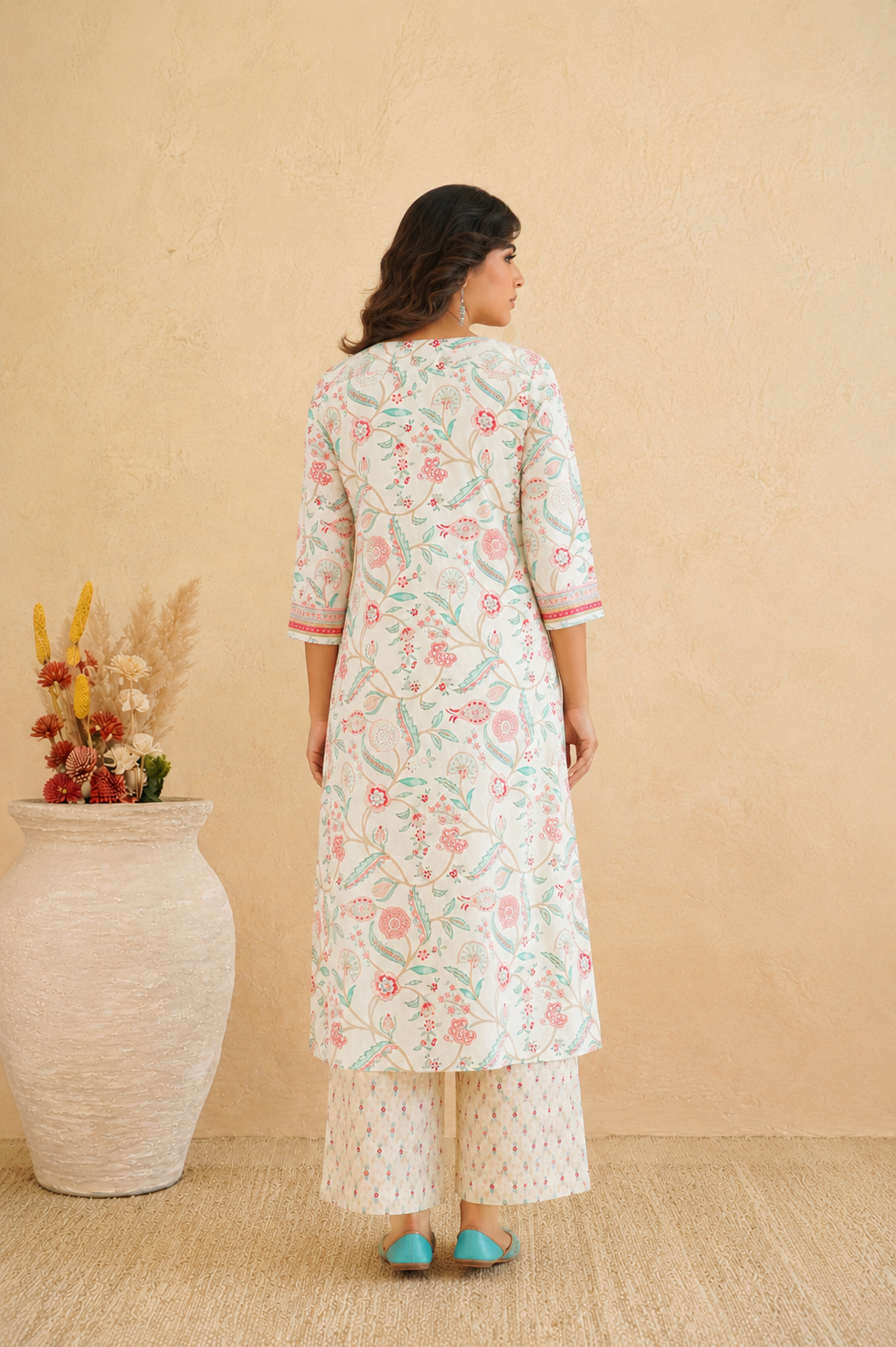 Rama Floral Cotton Suit Set with Dupatta for Women. - Nakh Clothing