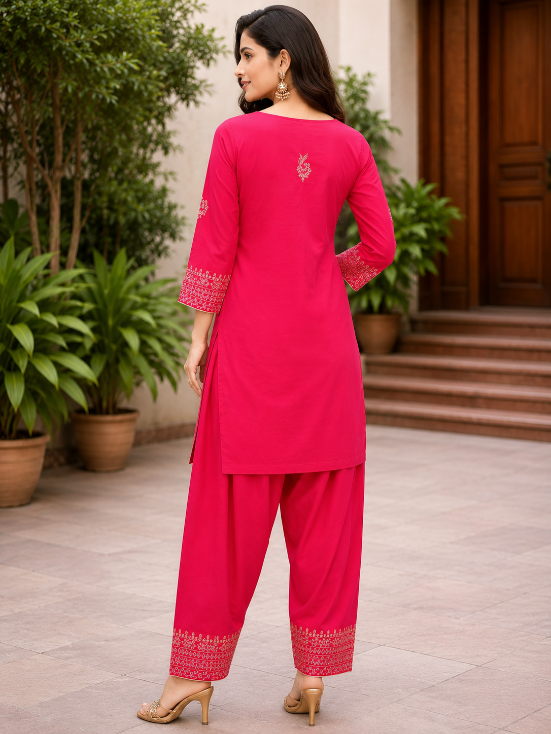 Rani Pink Embroidered Kurti with Farsi Salwar – Premium Rayon Kurti &  Farsi salwar Set
