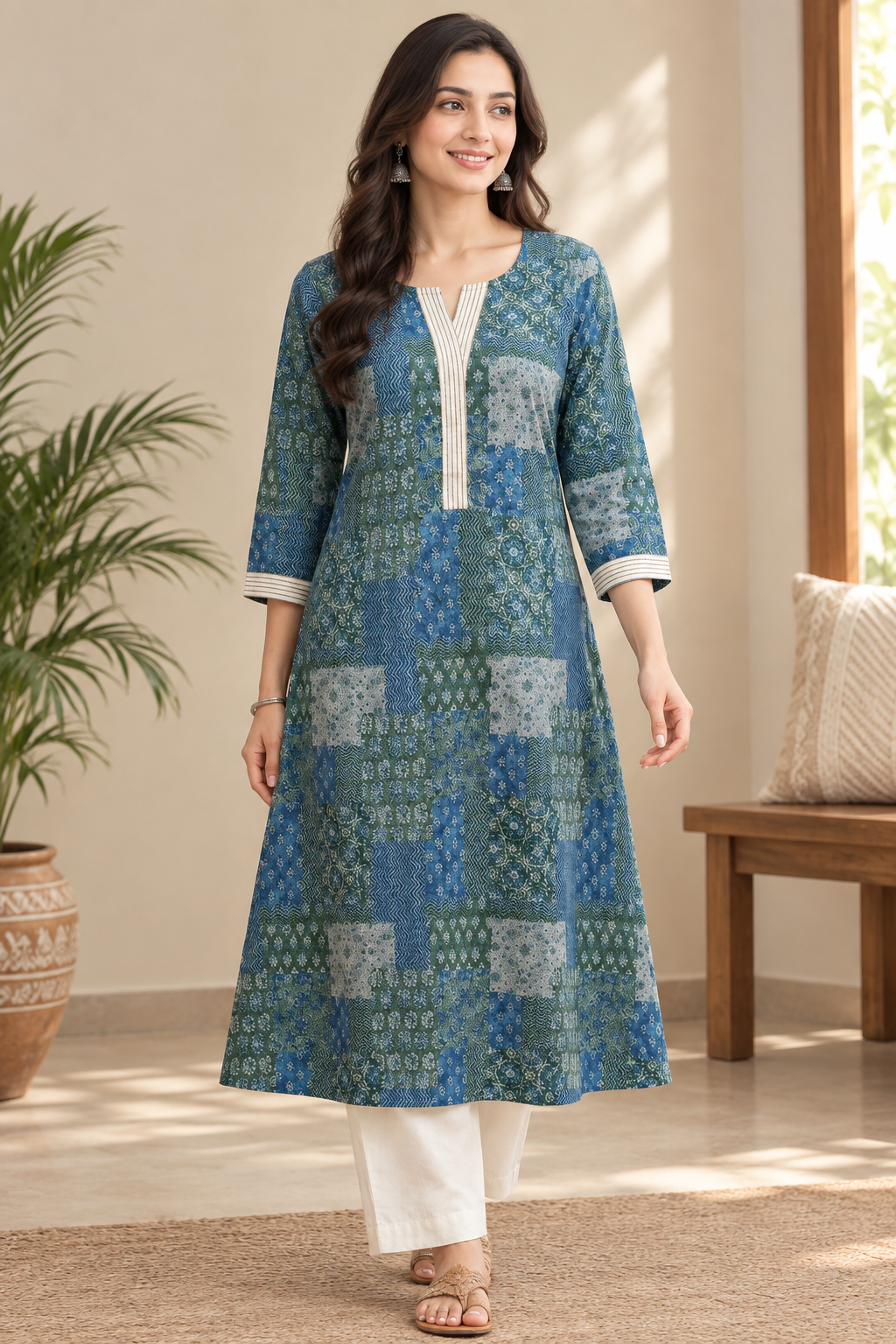 Handloom Cotton Co-ord Set – Patchwork Print Top & Pant