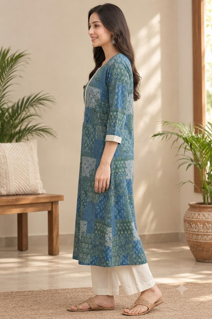 Handloom Cotton Co-ord Set – Patchwork Print Top & Pant