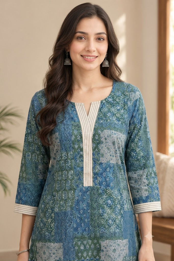 Handloom Cotton Co-ord Set – Patchwork Print Top & Pant