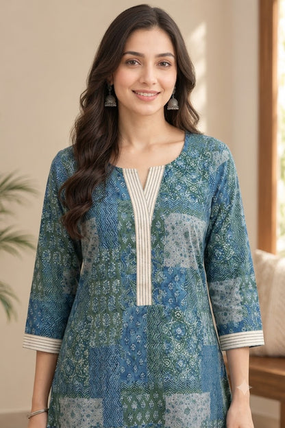 Handloom Cotton Co-ord Set – Patchwork Print Top & Pant