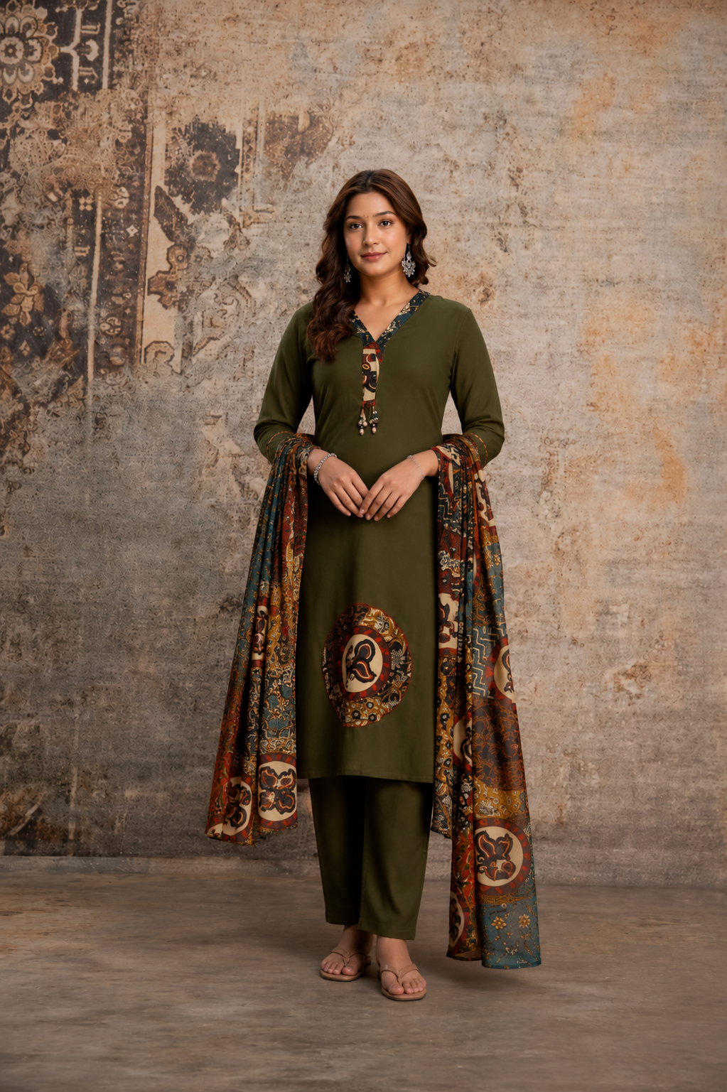Mehndi Green Straight Kurta Set with Printed Dupatta