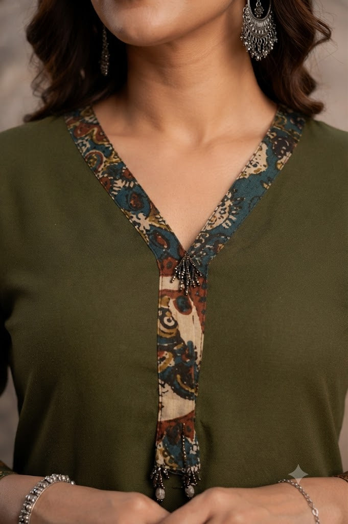 Mehndi Green Straight Kurta Set with Printed Dupatta