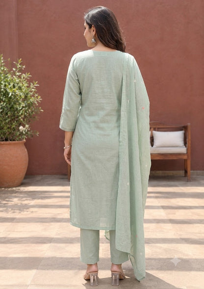 Green Hand-Painted & Hand-Embroidered Roman Silk 3PC Suit