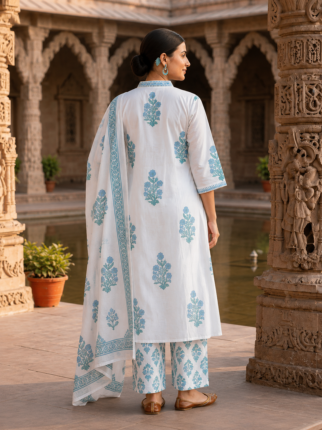 Premium Cotton A-Line Kurta Pants Set with Dupatta. - Nakh Clothing