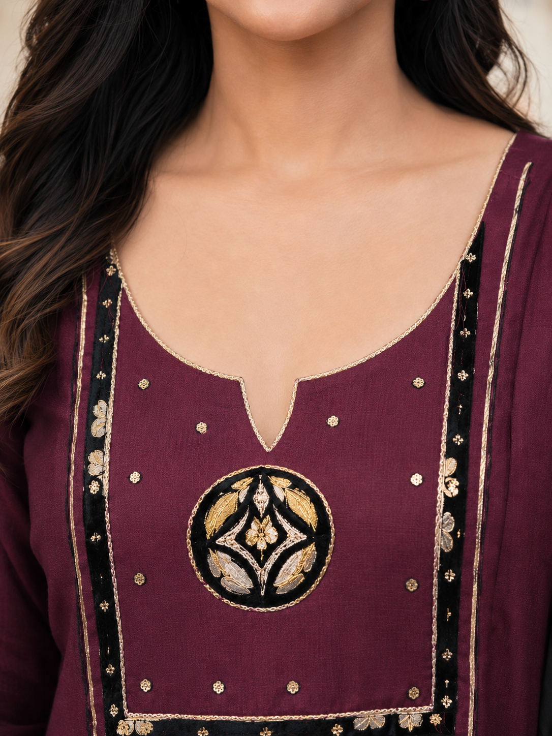 Wine Maroon Cotton Anarkali Suit Set with Printed Dupatta | Women's Ethnic Wear - Nakh Clothing