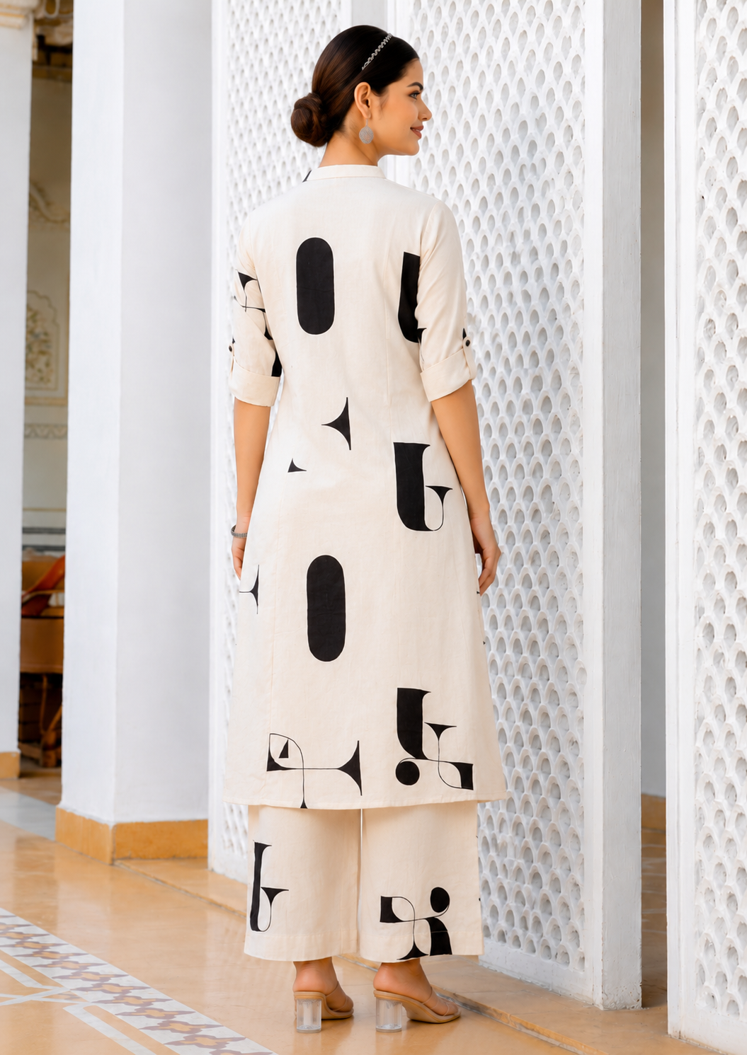 Natural Cotton Flex Printed Kurta Culotte 2-Piece Set with Side Pockets