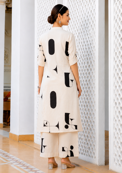 Natural Cotton Flex Printed Kurta Culotte 2-Piece Set with Side Pockets