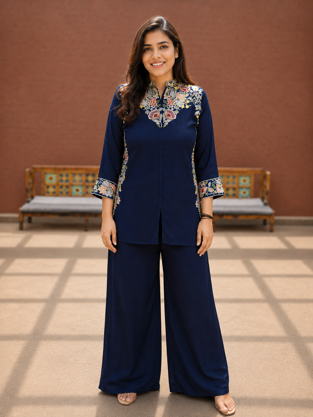 Navy Blue Party wear Co-Ord Set with Sequin Embroidery - Nakh Clothing