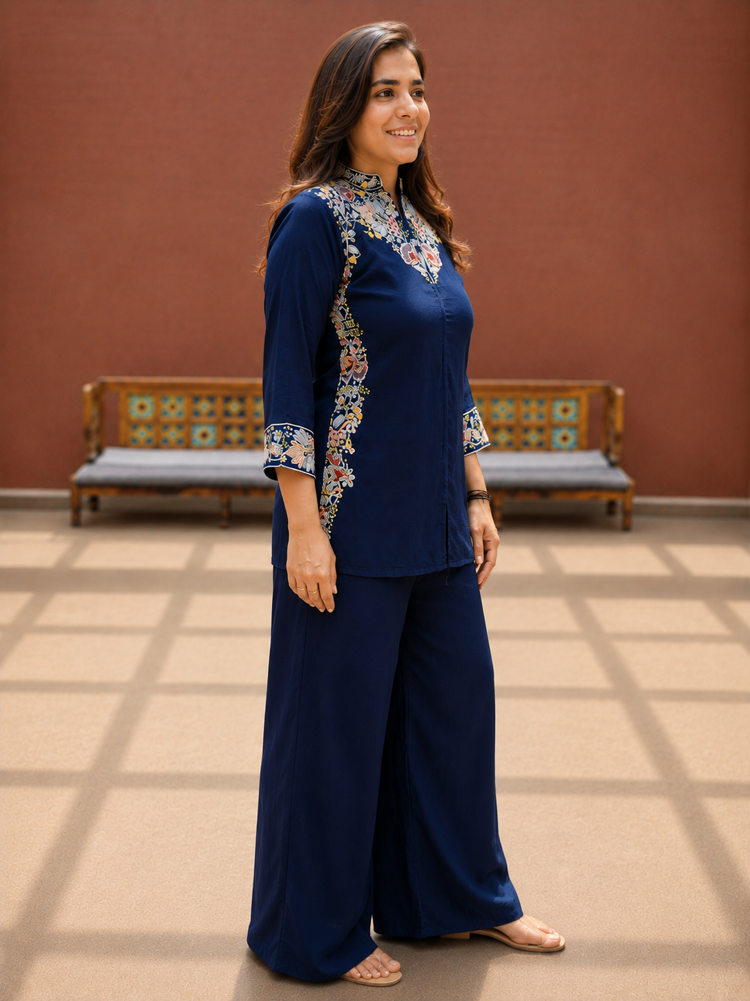 Navy Blue Party wear Co-Ord Set with Sequin Embroidery - Nakh Clothing
