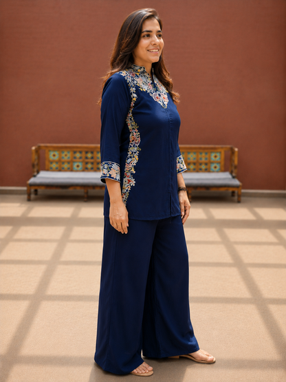 Navy Blue Party wear Co-Ord Set with Sequin Embroidery - Nakh Clothing