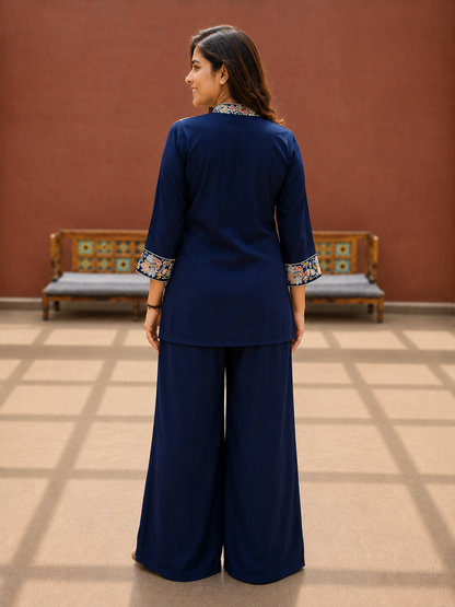 Navy Blue Party wear Co-Ord Set with Sequin Embroidery - Nakh Clothing