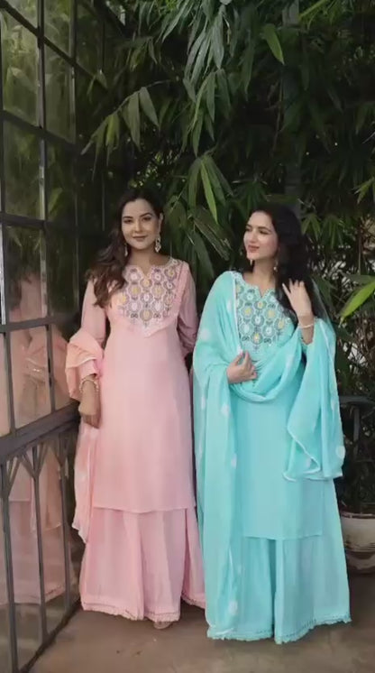 Mul Cotton Skirt Suit Set with Handwork - Festive Wear