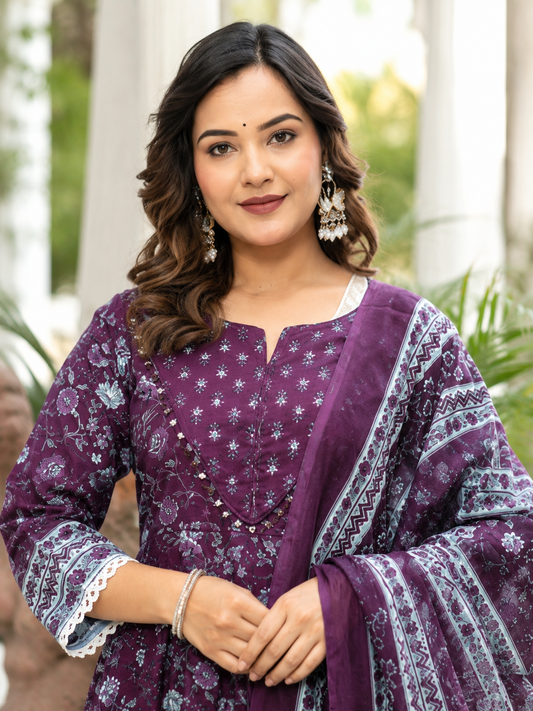 Traditional Printed Cotton Angrakha Suit Set – Festive & Casual Wear